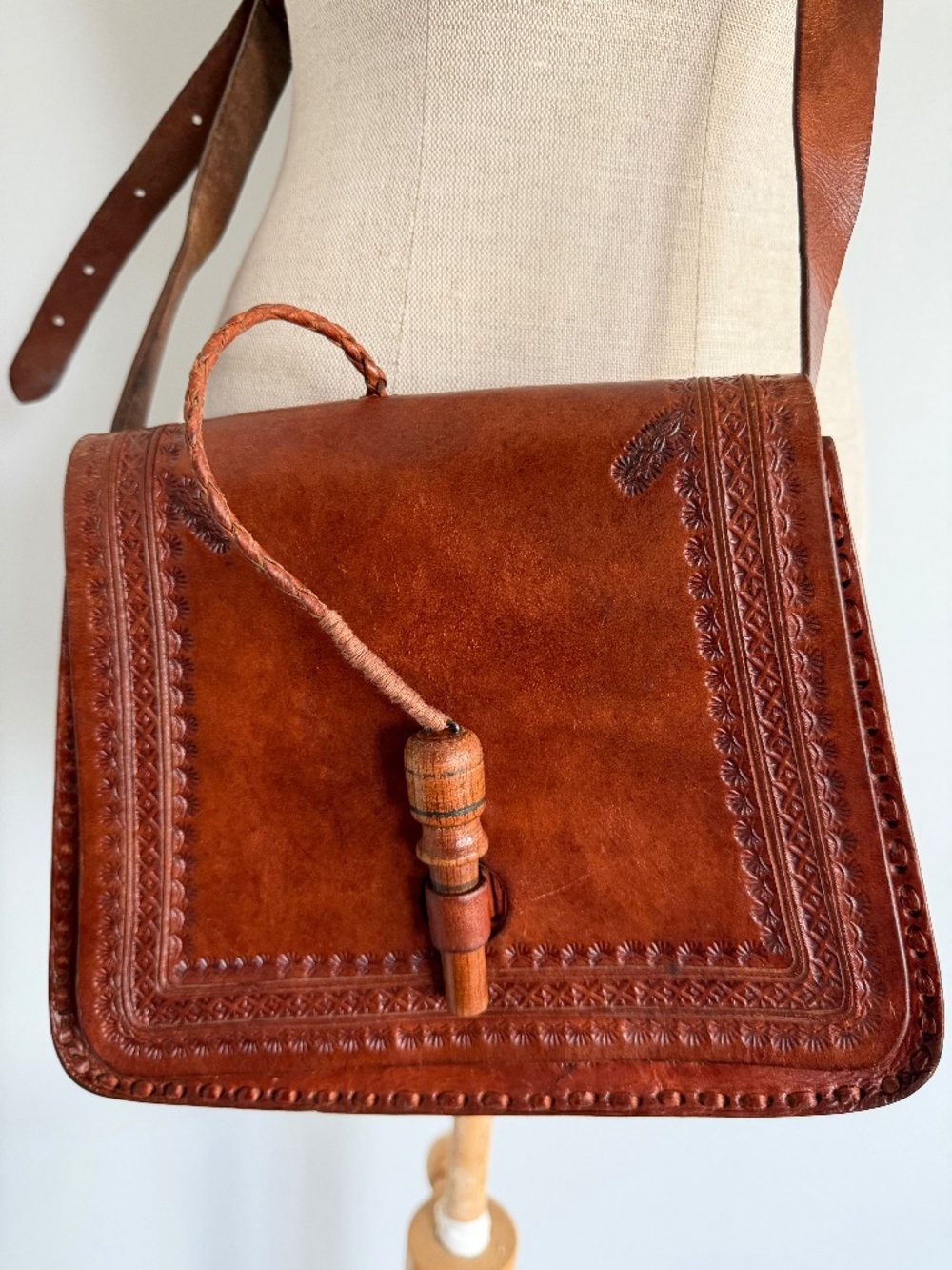 1970s Leather Boho Hippy Purse